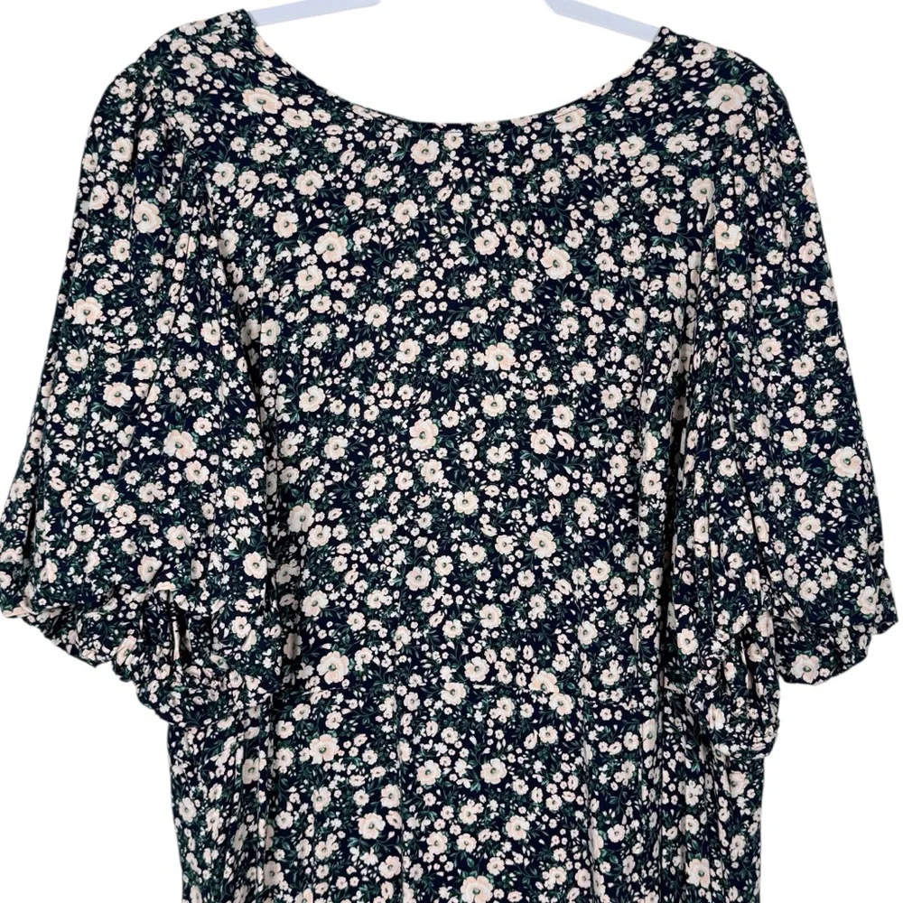 Old Navy Floral Puff Sleeve Midi Dress Open Back Navy Green Size 4X - Picture 6 of 16